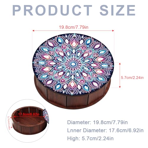 antor Diamond Painting Storage Box, Mandala Flower DIY 5D Special Shape Diamond Art Wooden Organizer, Round Diamond Tablet...