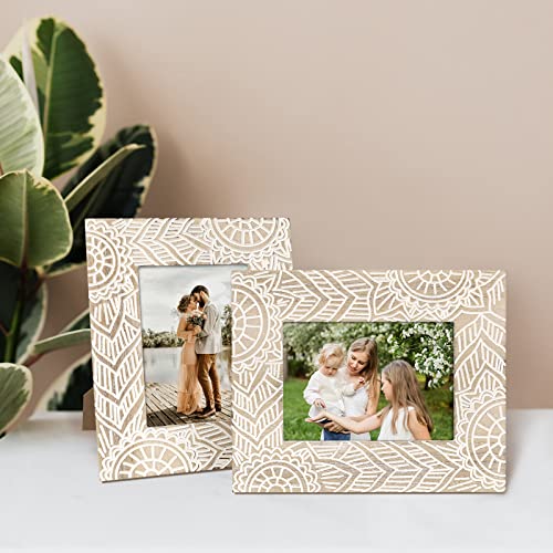 FOLKOR Boho Picture Frames 4x6, 2 Pack Engraved Farmhouse Wedding Picture Frame, Bohemia Decorative Photo Frame with Stand...