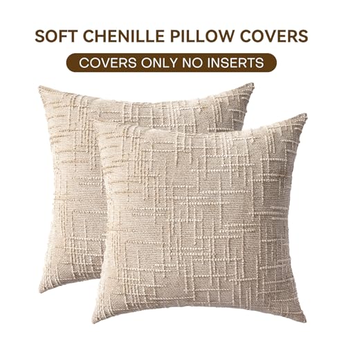 ZSkogur Decorative Throw Pillow Covers 18x18 Inch Set of 2, Soft Solid Farmhouse Chenille Couch Pillows, Spring Pillow Cov...