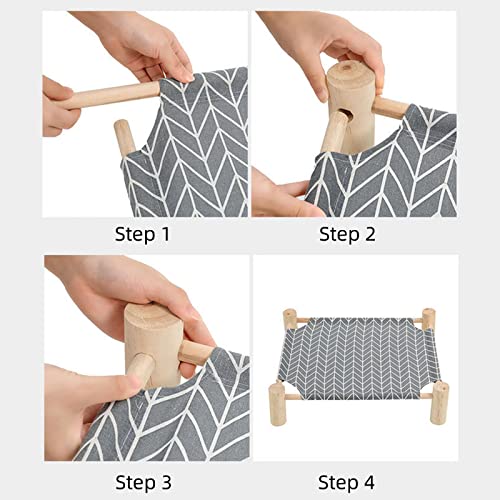 Patas Lague Pet Bed, Small, Elevated Cooling Hammock Bed, Wood, 19x19x5 inches, 20 lbs, Blue Cat, Indoor/Outdoor, Square, ...