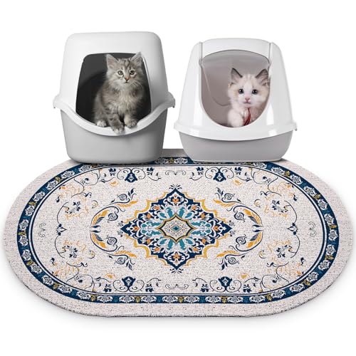 Bienbee Cat Litter Mat, 33" x 22" Large Size Litter Box Mat Rug with Non-Slip Bottom,Urine and Water Proof, Easy to Clean ...