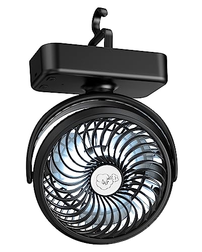 REENUO Portable Camping Fan, Small Tent Fan with Hanging Hook, 40 Working Hours Rechargeable USB Battery Fan with LED Ligh...