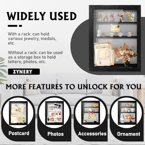Shadow Box 14x11 Black Picture Frames Display Cases with LED Light,Memory Keepsakes Boxes with 4 Removable Trinket Shelf,f...