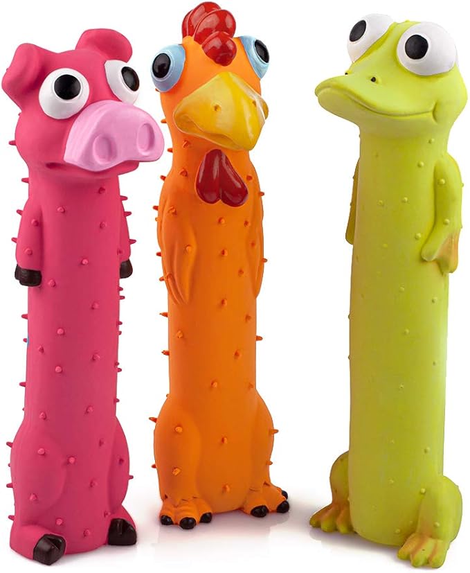 CHIWAVA 3 Pack 9" Squeaky Latex Dog Toys Standing Stick Animal Puppy Fetch Interactive Play for Small Medium Dogs