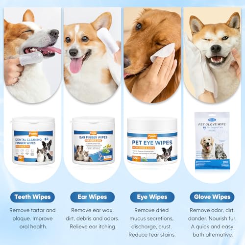 Pjordo Dog Wipes Cleaning Deodorizing, Grooming Wipes & Paw Cleaner, Pet Cleaning Kit for Teeth, Ears, Eyes, Paw, Body, Ea...