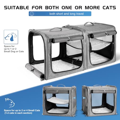 Suertree Large Cat Carrier for 2 Cats with Zipper Locks, Double Cat Carrier with Travel Litter Box, Soft Pet Travel Carrie...