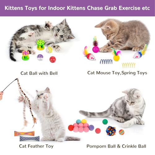 Retro Shaw 33Pcs Cat Toys, Large Cat Tunnels with Toys, Interactive Kitten Toys for Indoor Cats Kitty, Collapsible Cat Tub...