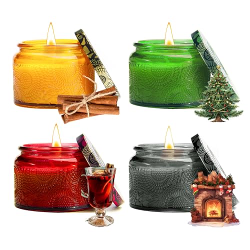 Azulfra Christmas Scented Candles Gift Set - Holiday Soy Wax Candles with Festive Scents - Christmas Tree, Fireplace, Cinn...
