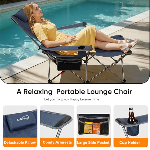 Colorsoul Reclining Camping Chair w/Foot Rest, Adjustable 90°- 135° Lounge Beach Chair for Adults, Heavy Duty Outdoor Fold...