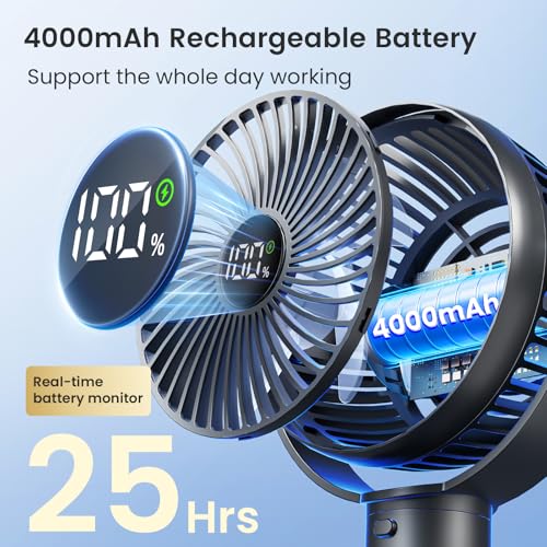 Portable Stroller Fan, 4000mAh Rechargeable Clip on Baby Fan 25H Battery Life, Head Detachable 360° Rotate Mini Fans, 4 Sp...