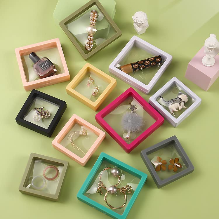 12PCS 3D Floating Frame Display Stand, Jewelry Box, Gift Box, Ornament Organizer, Small Travel Jewelry Box, PE Film Anti-O...