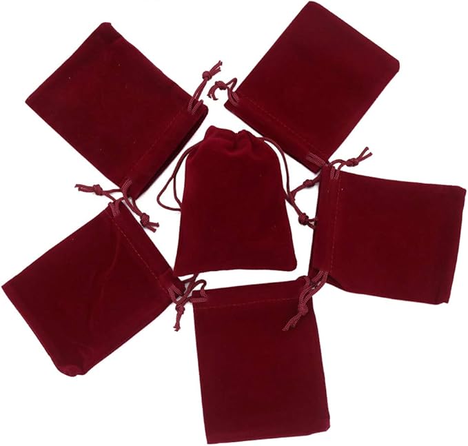 HRX Package Mini Velvet Gift Bag with Drawstring,20PCS Burgundy Red Velvet Cloth Jewelry Pouches (3x4 inches)