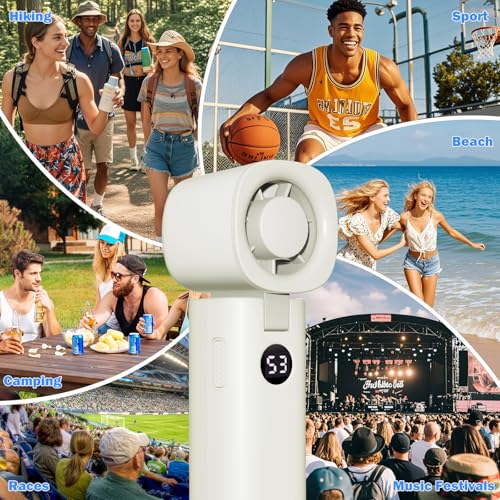 Handheld Portable Turbo Fan, [20000RPM 5 Gear Cooling], 4000mAh USB Rechargeable Battery, Adjustable Digital Display Mini ...