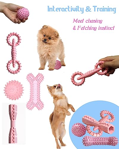 Cdyzqikm 4 Pack Puppy Teething Toys Dog Durable Chew Toys Soft Rubber Toy Dog Teeth Cleaning Toothbrush Toy Cute Interacti...