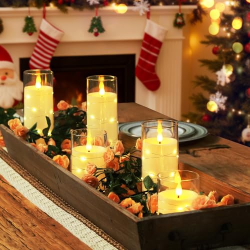 Homemory Flameless Candles with Embedded Star String Fairy Lights, Battery Operated Candles, LED Candle, Fake Candles with...