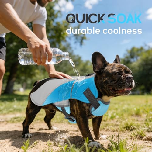 DENTRUN Dog Cooling Vest with Dual Absorbent Core, Adjustable Sun Protective Vest for Hot Weather, Doggie Ice Jacket Hikin...
