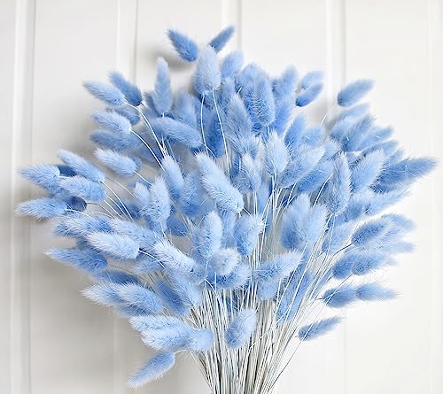 120 PCS Blue Dried Pampas Grass Decor, 17-inch Pompas Floral, Dry Flowers for Decoration, Pampas Grass in Bulk Tall, Blue ...