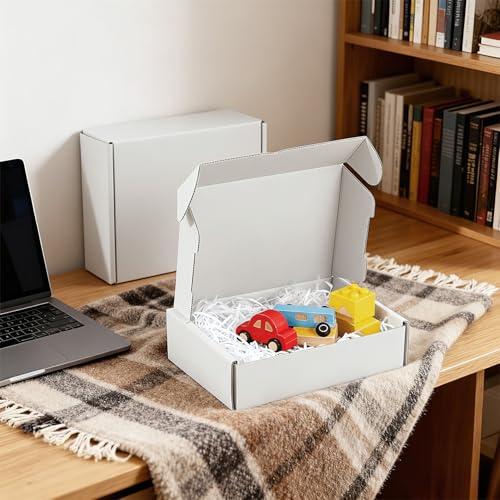 50-Pcs White Small Shipping Boxes - 3 Layer Bulk Corrugated Cardboard Packaging Boxes for Small Business, Ecommerce Mailer...