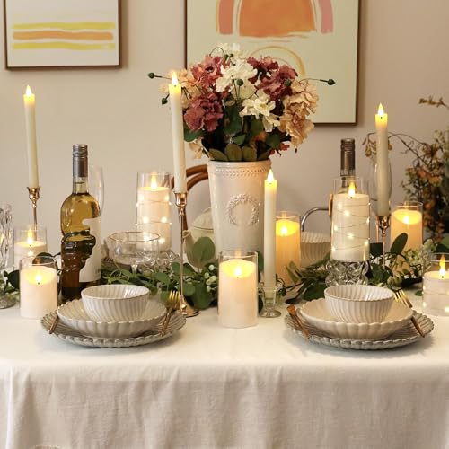 NURADA Flameless Candles with Remote Timer: 3D Wick Battery Operated Led Pillar Unbreakable Acrylic Fake Candle Set for Ho...