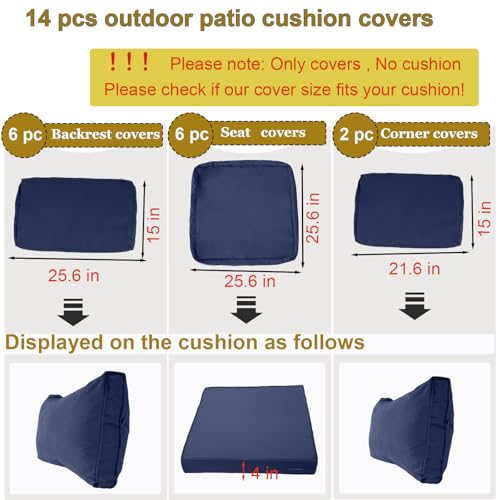 SpaceHop 14 Piece Outdoor Patio Cushion Cover Replacement, Waterproof Patio Cushion Covers, Outdoor Furniture Cushion Cove...