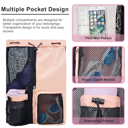 lifwimner Mesh Beach Backpack with Wet Pocket Drawstring Pool Bag Waterproof Swimming Bag Gym Backpack for Men & Women