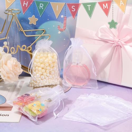 ENNIYU 100PCS Premium Sheer Organza Bags, White Wedding Favor Bags with Drawstring, 4x6 inches Jewelry Gift Pouch for Part...
