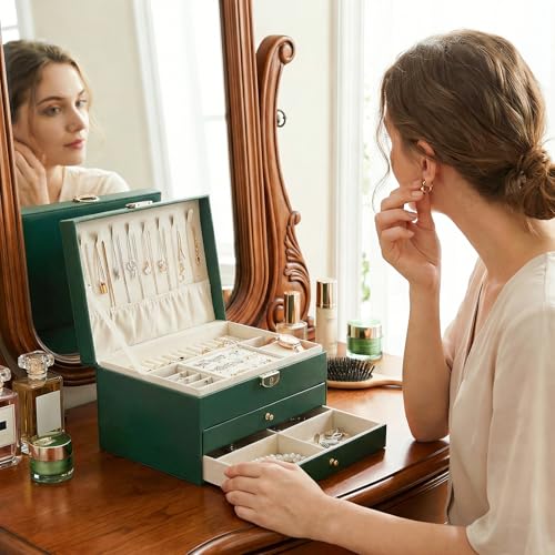 XRXYX 3 Layer Jewelry Box with Lock, Women Large Jewelry Holder Organizer with Drawer for Necklaces, Rings, Bracelets, Ear...