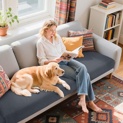 Hokway Large Couch Cushion Covers Stretch Cushion Covers Sofa Seat Cushion Slipcover Protector(Gray, Large)
