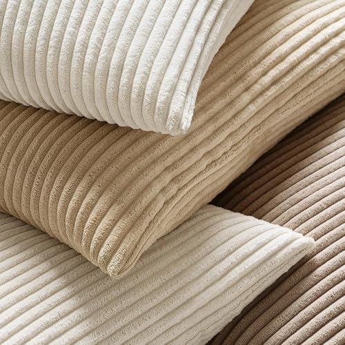 MIULEE Spring Pack of 2 Corduroy Pillow Covers Soft Soild Cushion Cases Decorative Square Throw Pillow Covers Cream White ...