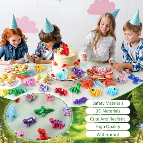 JOICEE 24 Pcs 3D Printed Dinosaur Animals Set, Mini Animals 3D Figurines Toys Set Cute Articulated Flexible Fidget Toys fo...