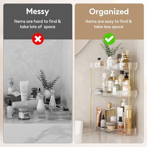 Lifewit 3-Tier Corner Bathroom Counter Organizer, Plastic Makeup Skincare Organizers Storage Countertop, Large Sink Cosmet...