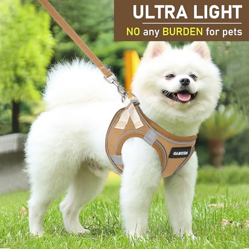 GAMUDA Small Pet Harness Collar and Leash Set, Step in No Chock No Pull Linen Fabric Soft Mesh Dog Vest Harnesses Reflecti...