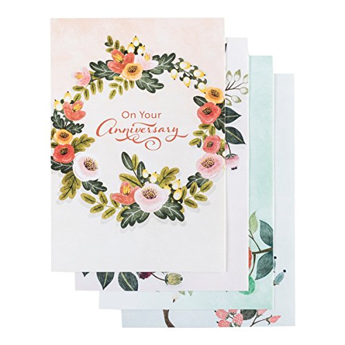 DaySpring - Anniversary - Celebrating Your Anniversary - 4 Design Assortment with Scripture - 12 Boxed Floral Cards and En...