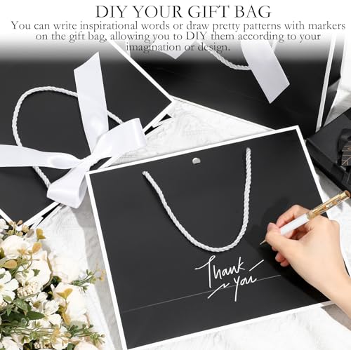 Silkfly 12 Pcs Thank You Gift Bags with Handle 12x10x4'' Welcome Elegant Gifts Bag with Bow Ribbon for Mother's Day Weddin...