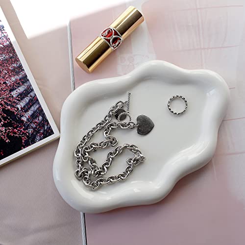 MDFAYE Jewelry Dish Trinket Tray for Women, Ring Dish Holder, Unique Cloud Shape Ceramic Plate Cute Things Vanity Aestheti...