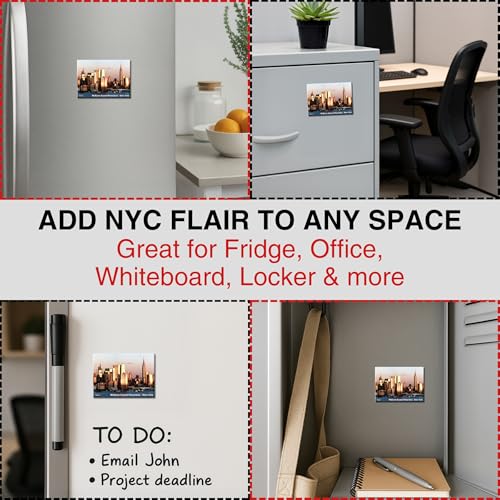 Midtown Manhattan Sunset NYC Magnet – Famous Skyscrapers Skyline Souvenir – 3.5x2.5” Metal Fridge Magnet – High-Resolution...