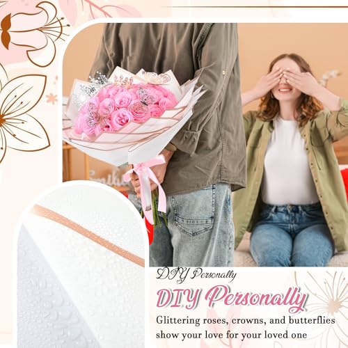 Thiccywoov 24 Pcs Glitter Roses Bouquet Artificial Rose DIY Flower Bouquet Kit Flower Wrapping Paper 3D Butterflies Crowns...