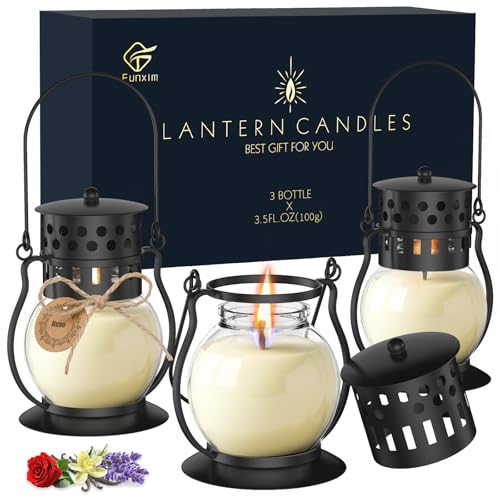 Scented Candles Gift Set - 3 Pack Candles for Home Scented Retro Lantern, Fall Candle Set Perfect for Women, Birthday, Yog...