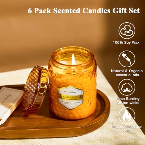 6 Pack Natural Soy Wax Jar Candles for Home, Scented Aromatherapy Gift Set for Women, 33 oz 240 Hour Long Lasting Candles ...