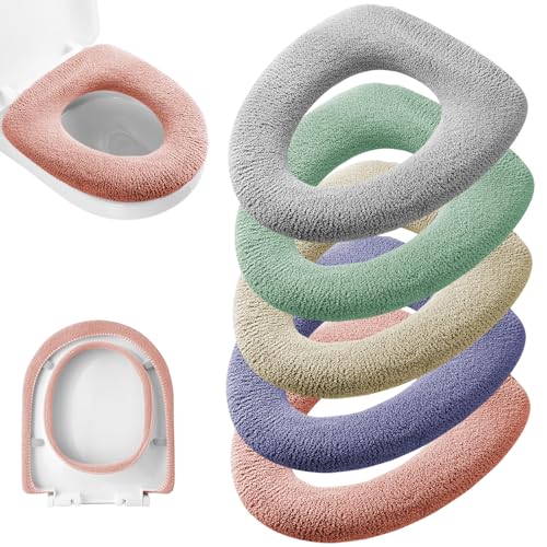 Legigo 5 Pack Thicker Bathroom Toilet Seat Cover Pads- Soft Warmer Toilet Seat Cushion Cover Stretchable Washable Fiber Cl...