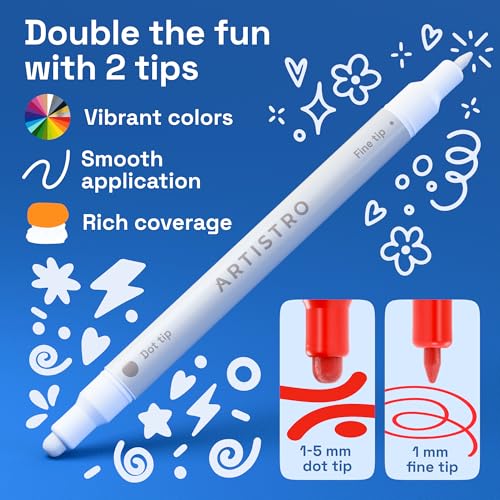 ARTISTRO 24 Precision Dual-Tip Acrylic Paint Markers – Paint Pens Set with Dot & Fine Tips for Fabric, Rock, Glass, Wood, ...