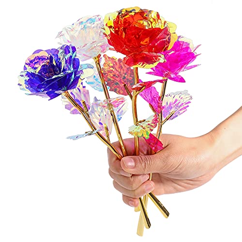 Hedume Set of 4 Rose Flower Present Golden Foil with Luxury Gift Box, 24K Colorful Rose Artificial Flower Great Gift for V...