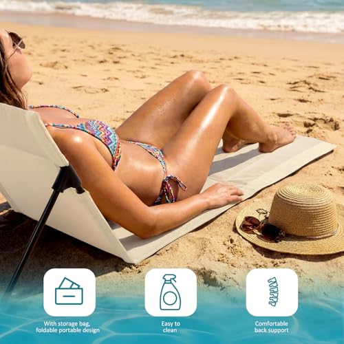 Vicenpal 2 Pack Foldable Beach Lounge Chairs Portable Lightweight Beach Mat Lounger Chairs with Back Support Pool Seat for...