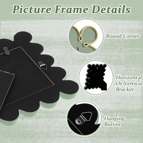 AceOrbit 4x6 Inch Sage Green Petal Wave Picture Frame Cute Wavy Edge Resin Scalloped Photo Frame for Desktop Display Home ...