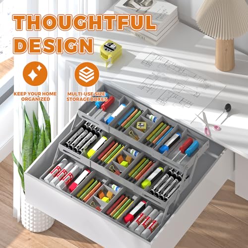 3 Tier Drawer Organizer - Expandable Junk Drawer Organizers Smart Office Supply Organizer, Folding Drawer Storage Multi-le...