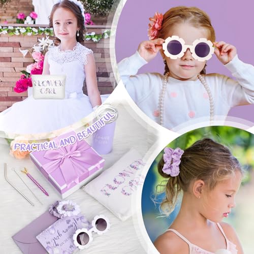 Sieral 9 Pcs Flower Girl Proposal Gifts Set Personalized Flower Girl Tumbler with Straw Bride Gift Box Canvas Bag Sunglass...