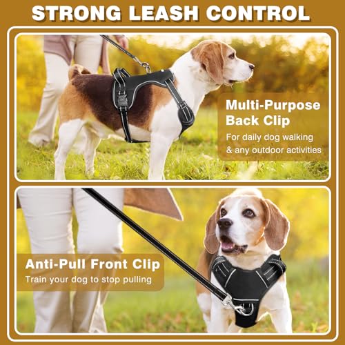 WINSEE Dog/Pet Harnesses No Pull with Dog Collar, Adjustable Reflective Oxford Outdoor Vest, Front/Back Leash Clips for Sm...