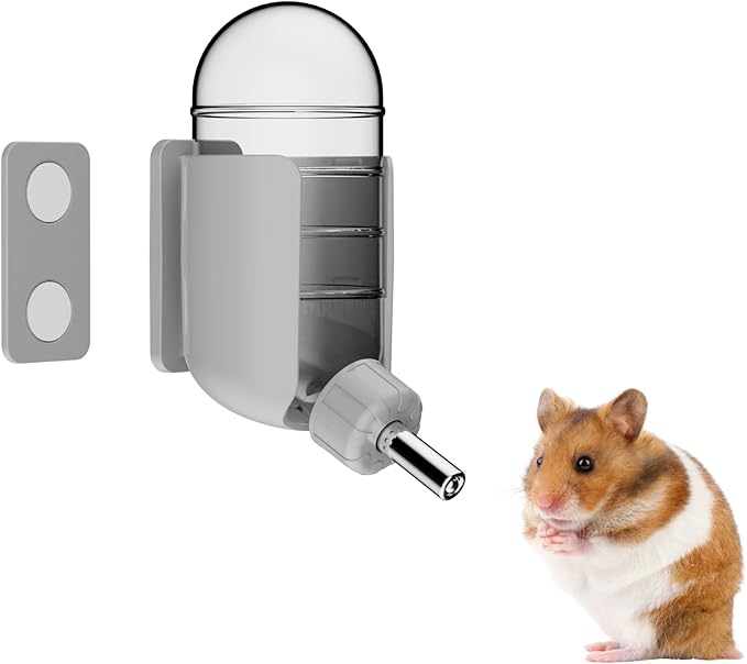 Hamster Water Bottle with Magnetic Holder, Freestanding Water Bottle for Glass Tanks, Suitable for Syrian Dwarf Hamsters G...
