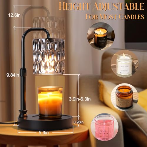 Candle Warmer Lamp with Timer &Dimmer, Adjustable Height Candle Wax Warmer Warming Lamp with 2x50W Bulbs for Scented Candl...
