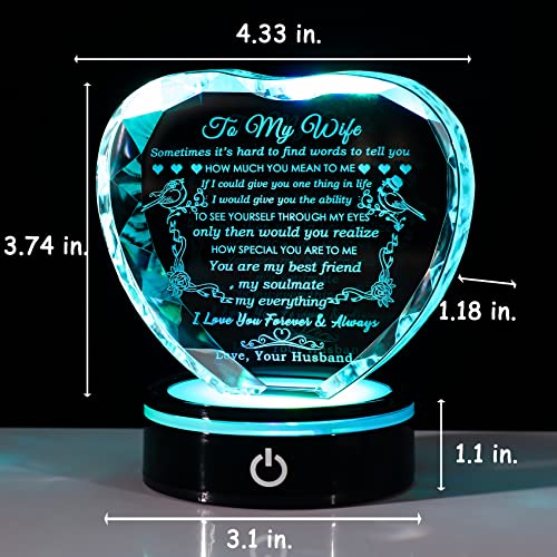 YWHL Gifts for Wife with Colorful LED Base Romantic Wedding Anniversary I Love You Gifts for Her Best Wife Birthday Gift I...